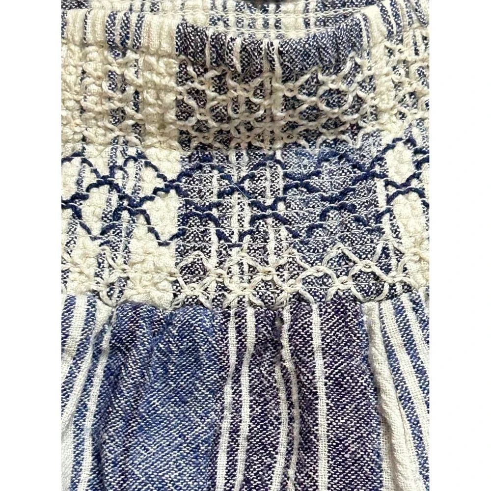 Indigo Rein Striped Wide Leg Pants Women's Size Medium Linen Blend Smocked Waist